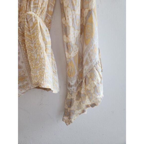 Free People "Rosalie" Yellow Printed "Handkerchief" Faux Wrap Top size Small - Picture 3 of 9